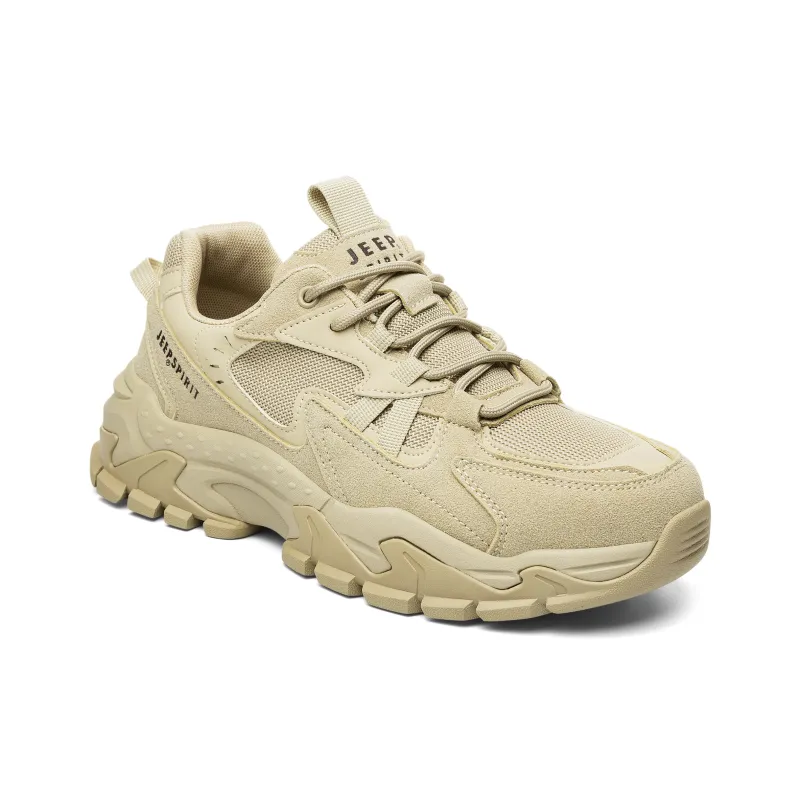 JEEP SPIRIT Cushioning Anti Slip Wear Resistant Breathable Height Increasing Low Top Chunky Sneakers Men's Light Sandy-3