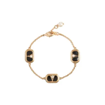 Valentino Metal, Enamel, Faux Crystal, Pearl Bracelets Women's Gold
