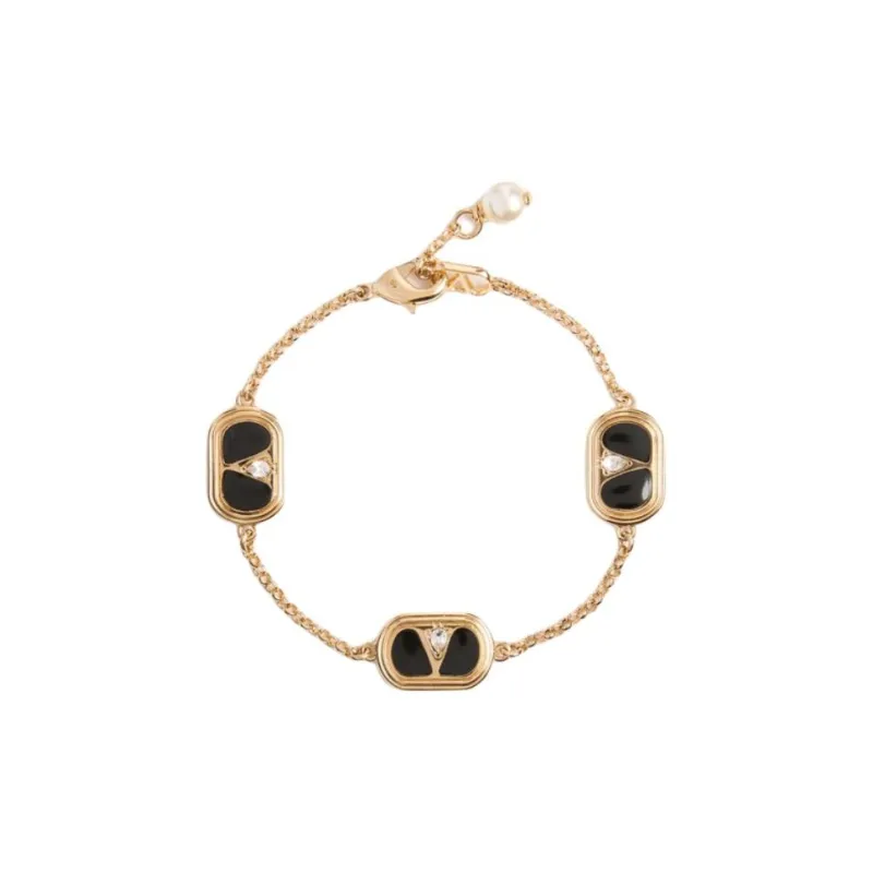 Valentino Metal, Enamel, Faux Crystal, Pearl Bracelets Women's Gold-0