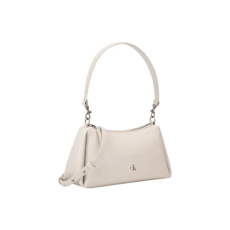 CALVIN KLEIN Blended Material Shoulder Bag Medium Size Women's Moon White-1