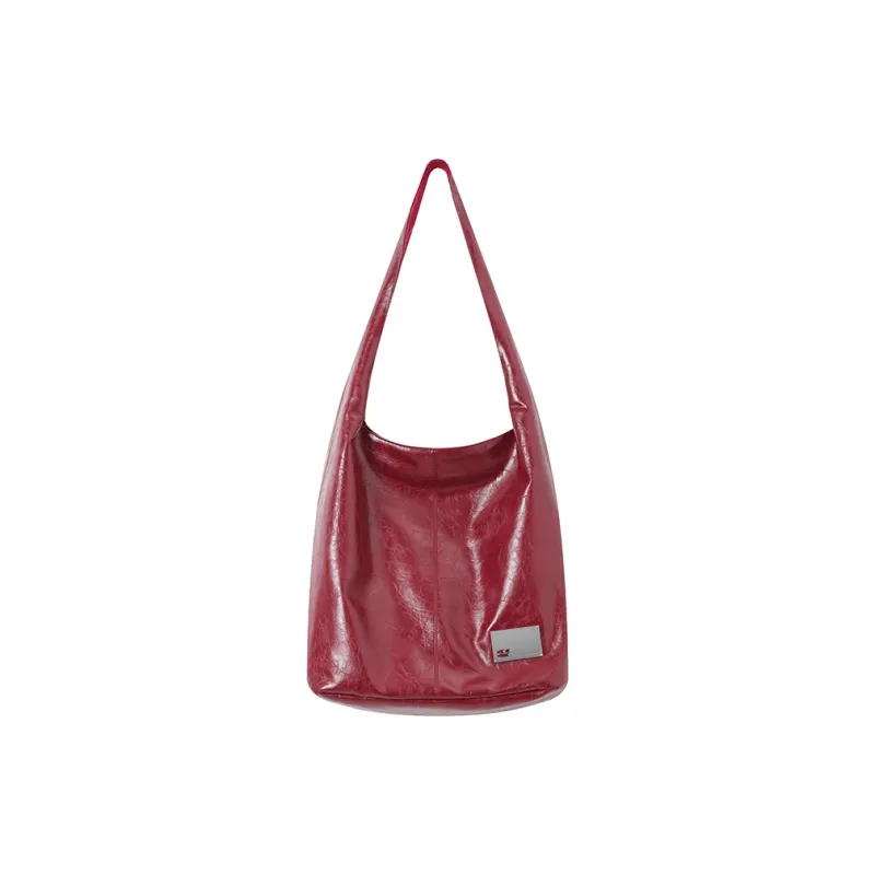 Crying Center PU Shoulder Bag Medium Large Unisex Brown/Red/Black-5