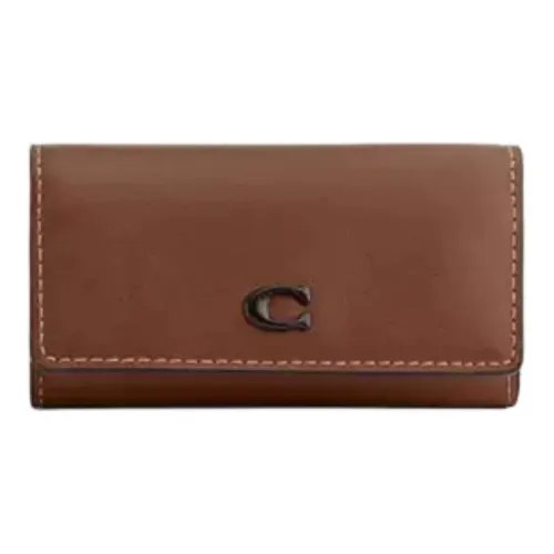 COACH Natural Grained Leather Key Pouch Mini Men's Brown
