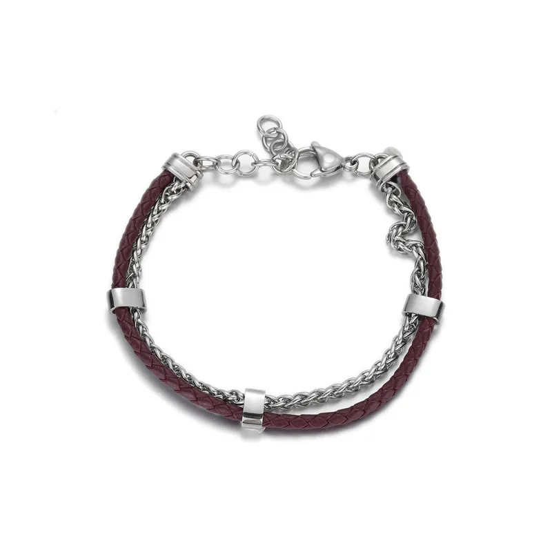 DH7 Titanium Steel Leather Cord Bracelets Unisex-0