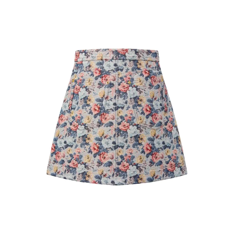 LOUIS VUITTON Floral Jacquard A Line Skirt-1
