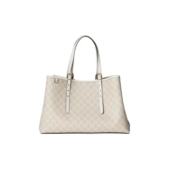 GUCCI GG Emblem Coated Canvas Tote Bag Shopping Bag Handbag Shoulder Bag Medium Size Women's Beige & White