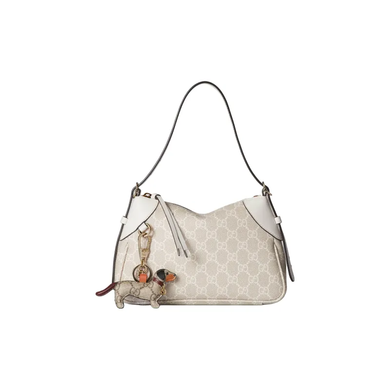 GUCCI GG Emblem Coated Canvas Handbag, Shoulder Bag Trumpets Women's Ecru-3