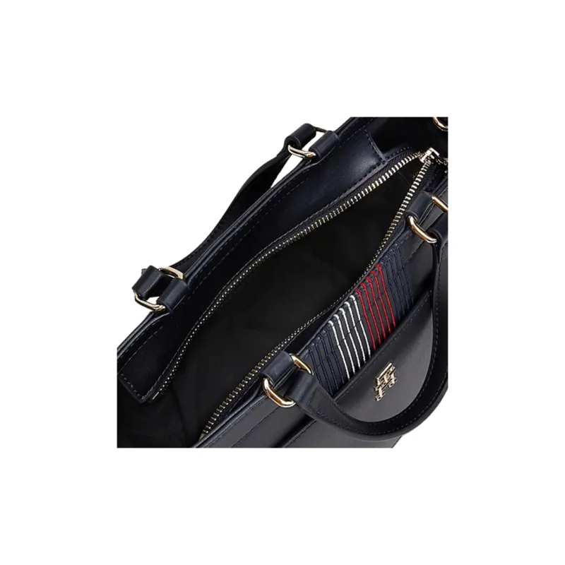 Tommy Hilfiger TH Monogram Polyurethane Tote Bag Shopping Bag Shoulder Bag Handbag Small Size Women's Space Blue-3