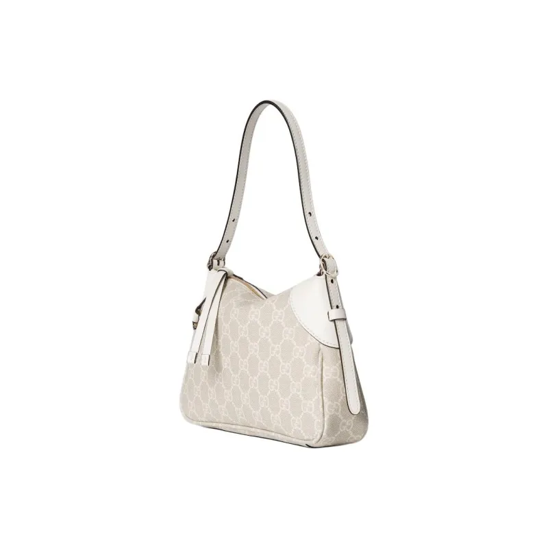 GUCCI GG Emblem Coated Canvas Handbag, Shoulder Bag Trumpets Women's Ecru-1