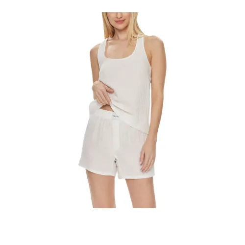 CK/Calvin Klein SLEEVELESS SHORT SET Pajama Set Europe Version Women's White