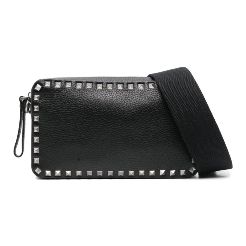 Valentino Calfskin Messenger Bag Shoulder Bag Men's Black-0
