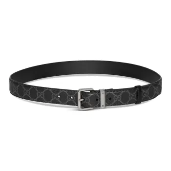 GUCCI Leather Metal Leather Belts Unisex Black Width  3CM