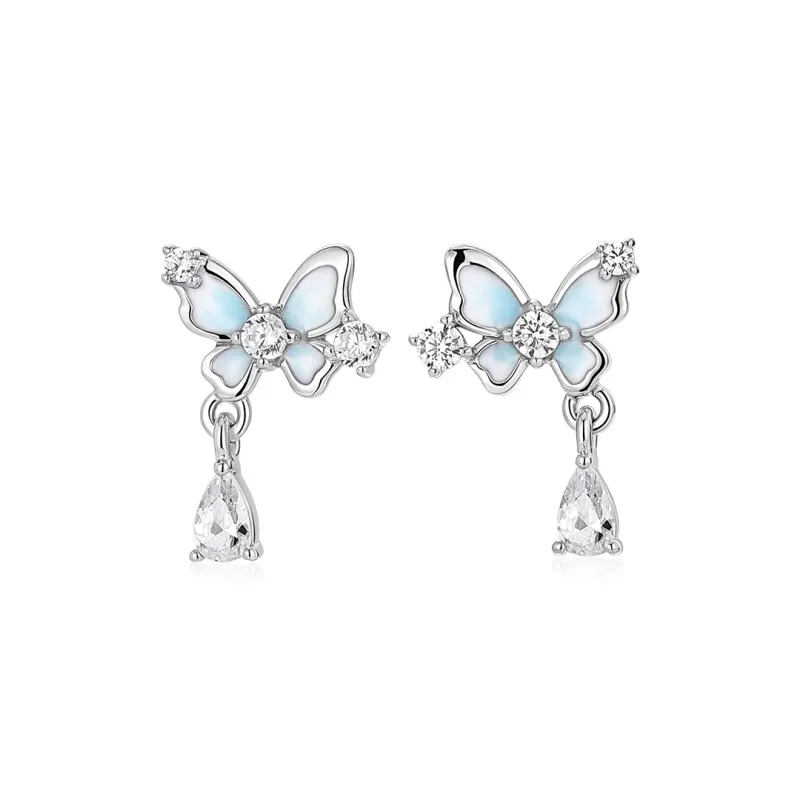 KADER 925 Sterling Silver Stud Earrings Women's Blue-2