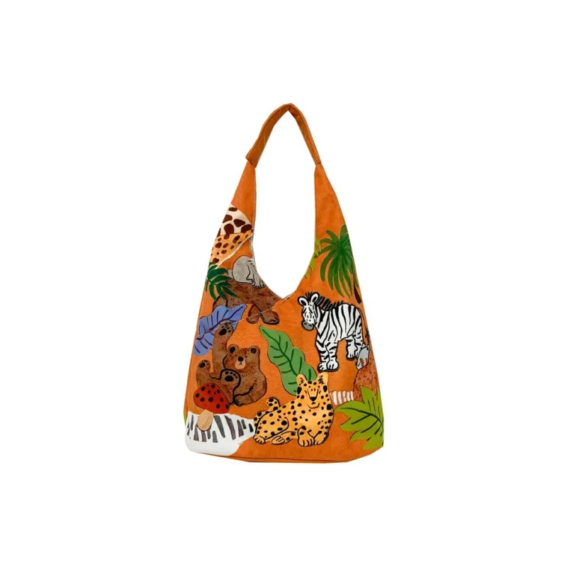 Kaka Tree Canvas Bag, Shoulder Bag Unisex White/Brown/Yellow-12