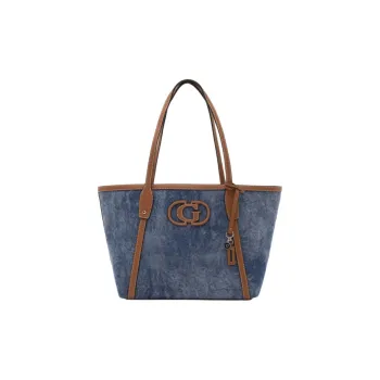 GUESS Fabric Tote Bag Shopping Bag Handbag Shoulder Bag Medium Size Women's Dark Blue