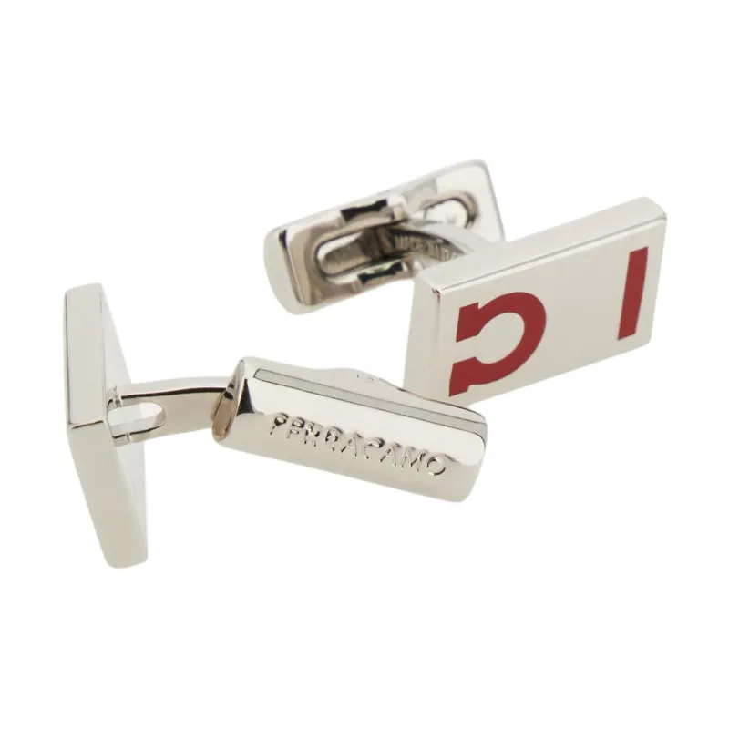 FERRAGAMO Brass Ceramic Enamel Cufflinks Men's Silver/Red-2