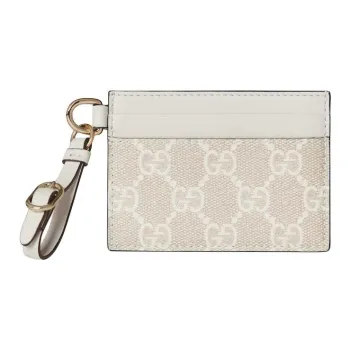 GUCCI GG Emblem Canvas Card Holder Women's Beige & White