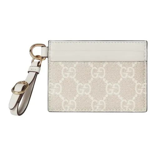 GUCCI GG Emblem Canvas Card Holder Women's Beige & White