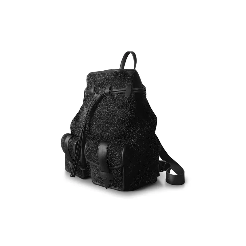 INJOYLIFE Cow Leather Travel Backpack Women's Snow Fleece Black-1