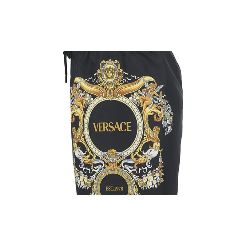 Versace Logo Printed Drawstring Swim Shorts-4
