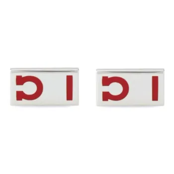 FERRAGAMO Brass Ceramic Enamel Cufflinks Men's Silver/Red
