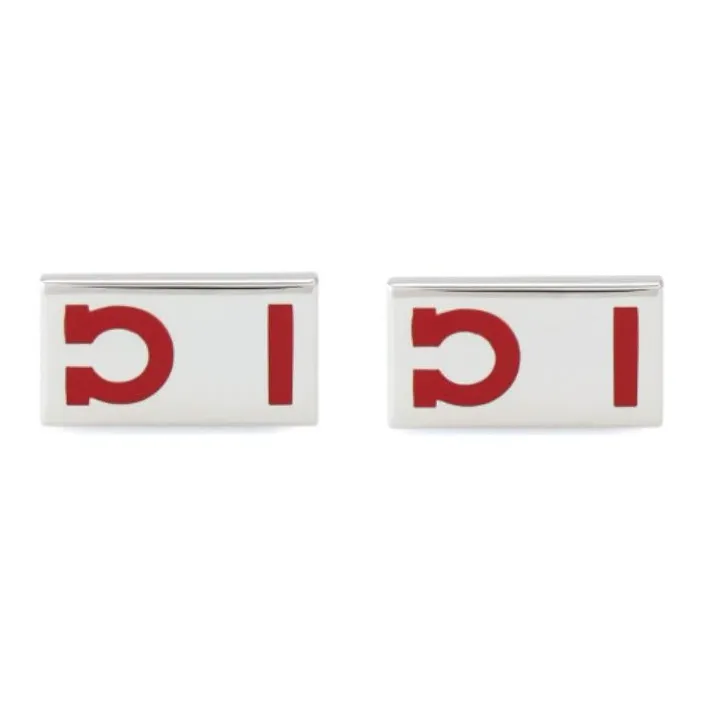 FERRAGAMO Brass Ceramic Enamel Cufflinks Men's Silver/Red-0