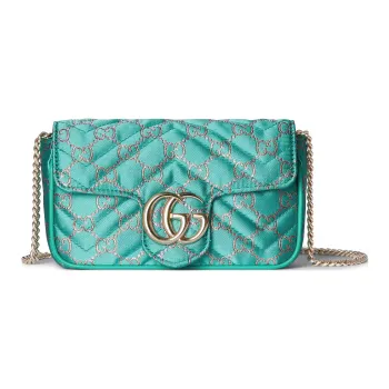 GUCCI GG Marmont Canvas Shoulder Bag Extra Mini Women's Light Blue