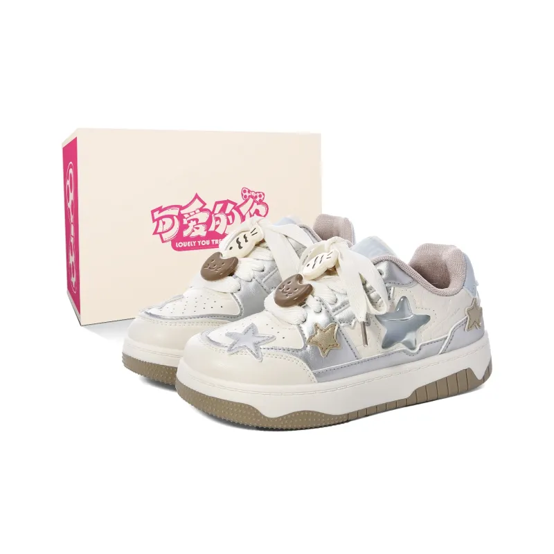 Lovely You Lightweight Low-Top Skateboard Shoes Women's Beige Silver-17