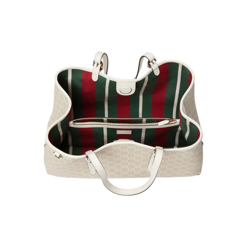 GUCCI GG Emblem Coated Canvas Tote Bag Shopping Bag Handbag Shoulder Bag Medium Size Women's Beige & White-5
