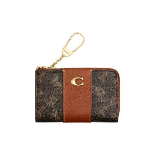 COACH Leather Key Pouch Women's Brass Black Brown