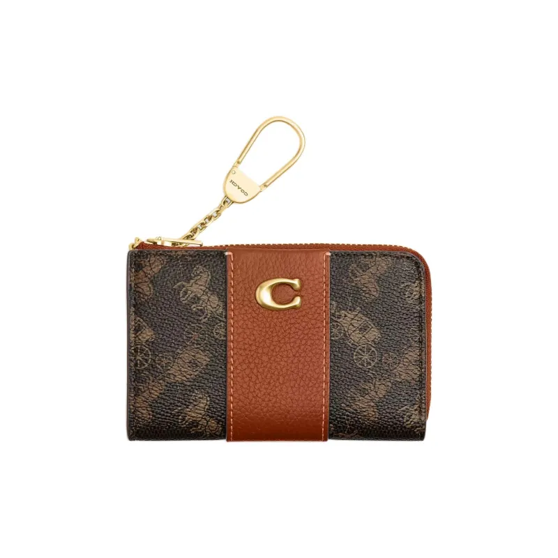 COACH Leather Key Pouch Women's Brass Black Brown-0