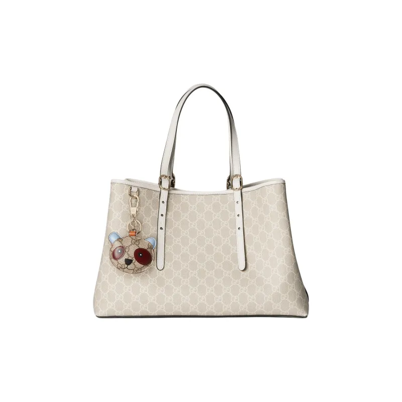 GUCCI GG Emblem Coated Canvas Tote Bag Shopping Bag Handbag Shoulder Bag Medium Size Women's Beige & White-4