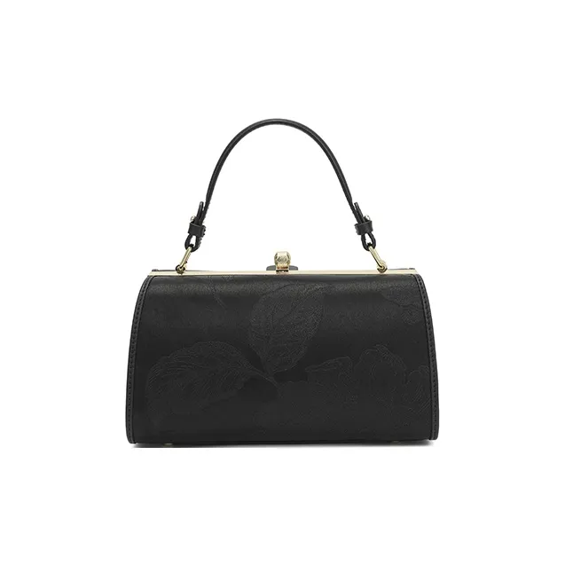 Ancient Yi Xi Mulberry Silk Handbag, Crossbody Bag Medium Size Women's Black-2