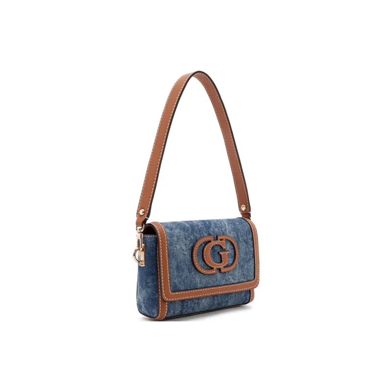 GUESS Fabric Artificial Leather Shoulder Bag Medium Size Women's Dark Blue-1