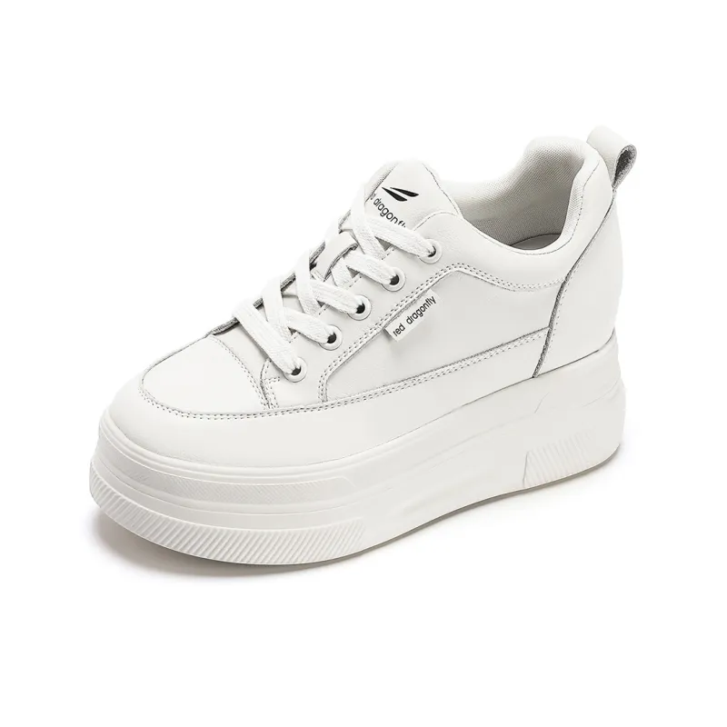 RED DRAGONFLY Platform Shoes Height Increasing Lightweight Low-Top Casual Shoes Women's White Black-7