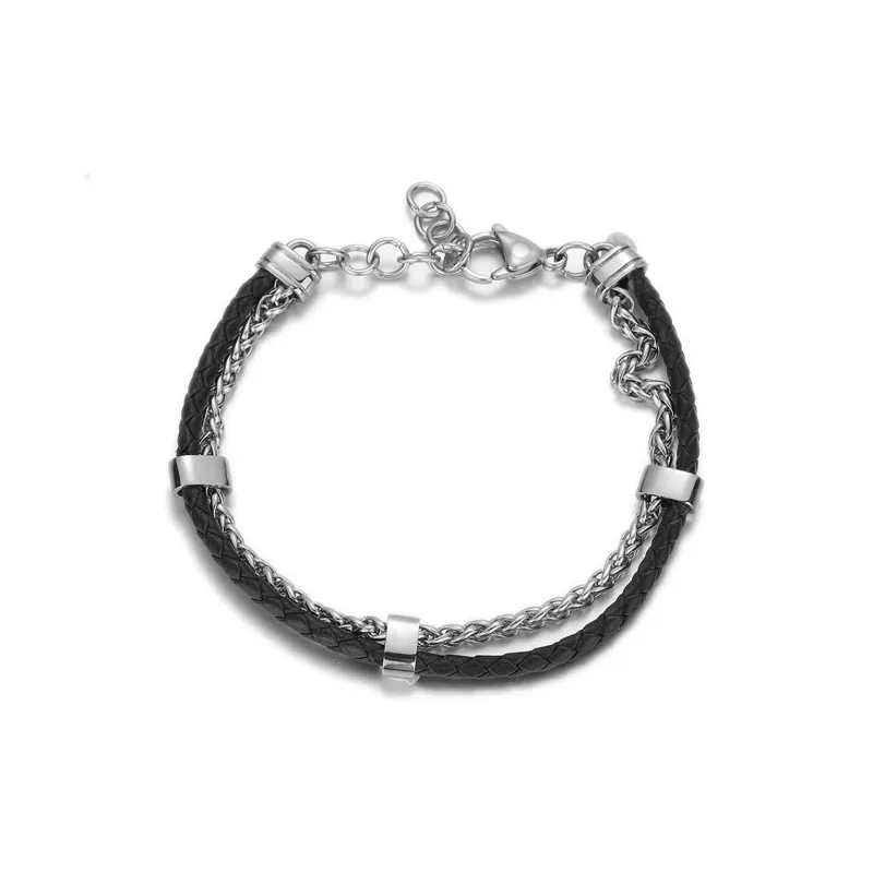 DH7 Titanium Steel Leather Cord Bracelets Unisex-2