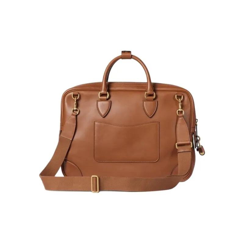 GUCCI GG Emblem Leather Handbag Briefcase Medium Size Men's Brown-3