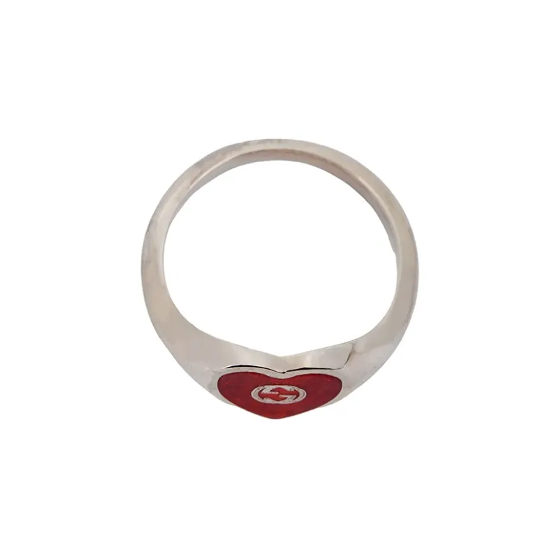 GUCCI Ring With Interlocking G Enamel Heart-2