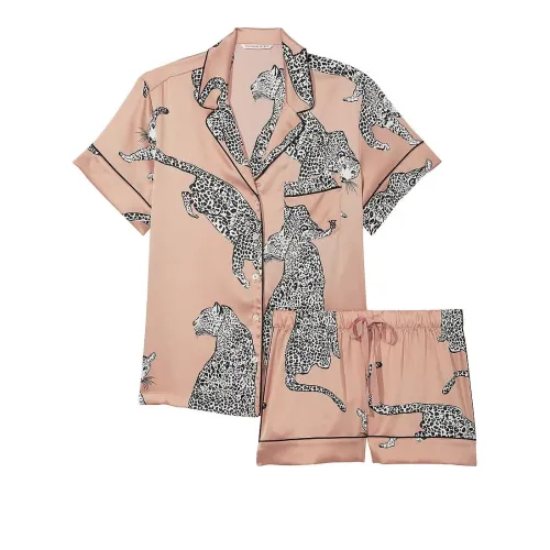 Victoria's Secret Satin Short Pajama Set/Evening Blush Leopards Pajama Set Women's Light Brown