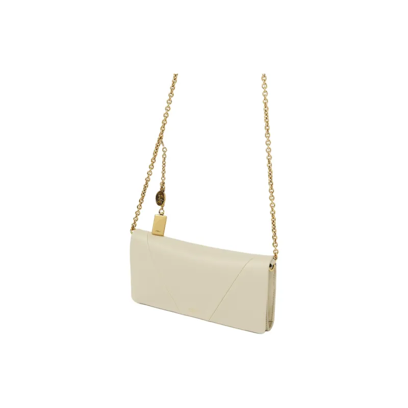 Chloe Grained Buffalo Leather Wallet Shoulder Bag Women's Plant Beige-1