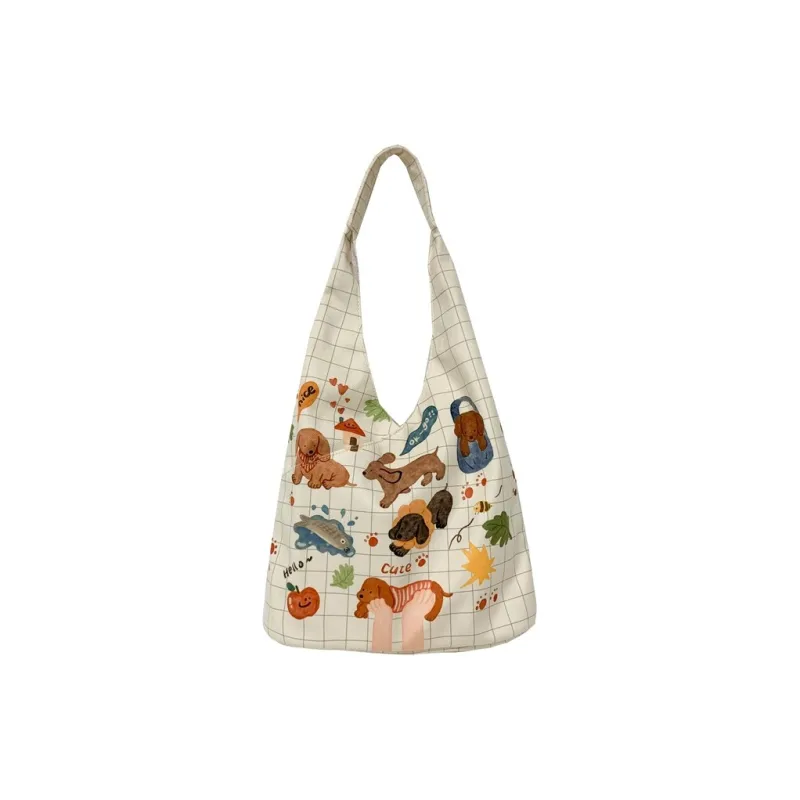 Kaka Tree Canvas Bag, Shoulder Bag Unisex White/Brown/Yellow-4