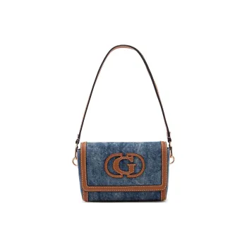 GUESS Fabric Artificial Leather Shoulder Bag Medium Size Women's Dark Blue