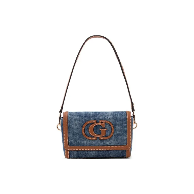 GUESS Fabric Artificial Leather Shoulder Bag Medium Size Women's Dark Blue-0