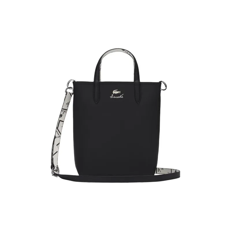 LACOSTE PVC Tote Bag Shopping Bag Handbag Medium Size Women's Black & Ecru-1