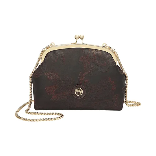 Ancient Yi Xi Silk Shoulder Bag Trumpets Women's Dark Red Brown-4