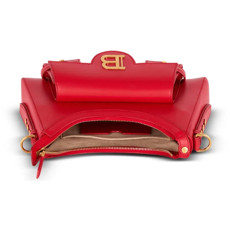BALMAIN B BUZZ Calfskin Portable Crossbody Bag Shoulder Bag Women's Red-3