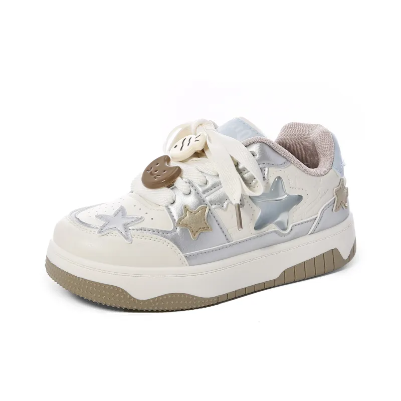 Lovely You Lightweight Low-Top Skateboard Shoes Women's Beige Silver-18