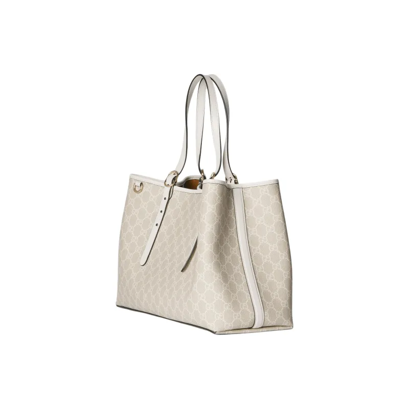 GUCCI GG Emblem Coated Canvas Tote Bag Shopping Bag Handbag Shoulder Bag Medium Size Women's Beige & White-1