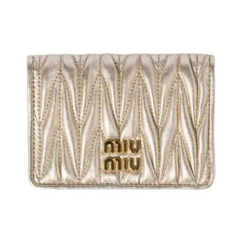 MIU MIU Matelassé Lambskin Card Holder Women's Yellow Iron Ore