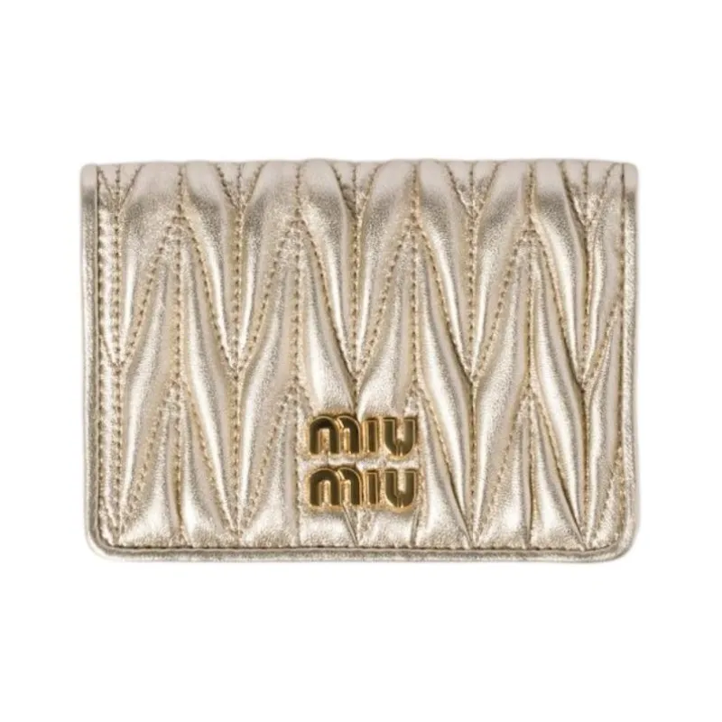MIU MIU Matelassé Lambskin Card Holder Women's Yellow Iron Ore-0