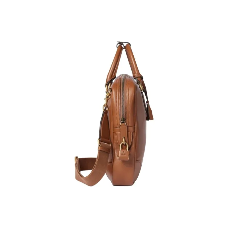 GUCCI GG Emblem Leather Handbag Briefcase Medium Size Men's Brown-2